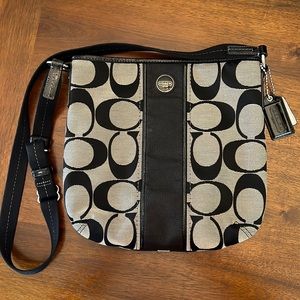 Coach Silver and Black Canvas Crossbody